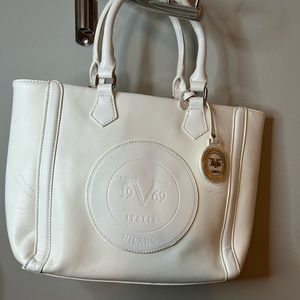 Versace 19V69 milano italia tote bag white w brown interior zipper closure great